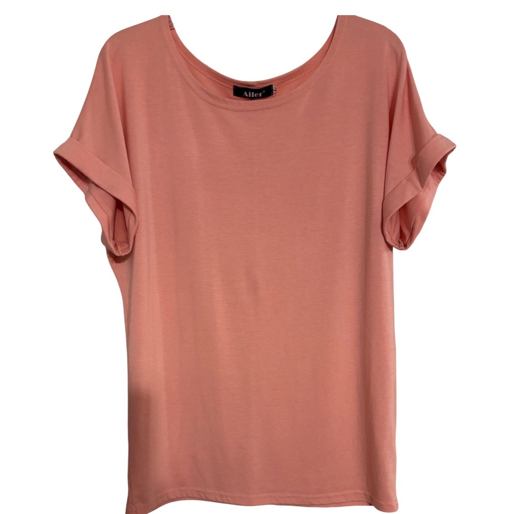 Aifer Casual‎ Pink Top Dolman Short Sleeve Round Neck Relaxed Fit T-Shirt Large